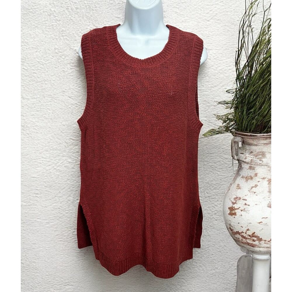 Ann Taylor LOFT Sleeveless Sweater Sz XL Rust Neutral Chunky Vest Long Top New